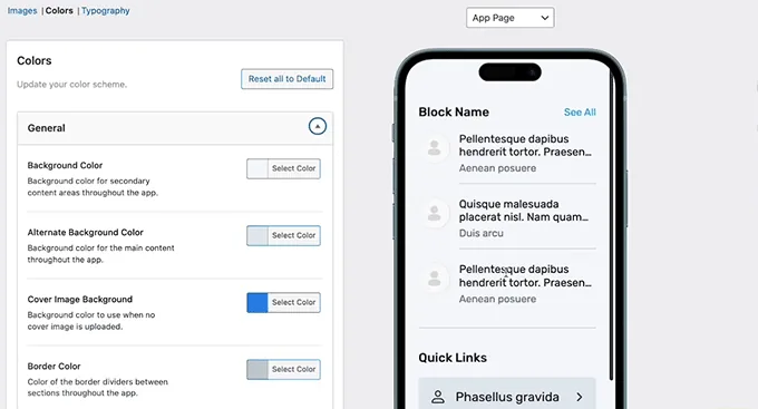 Configure app colors in MemberPress AppKit