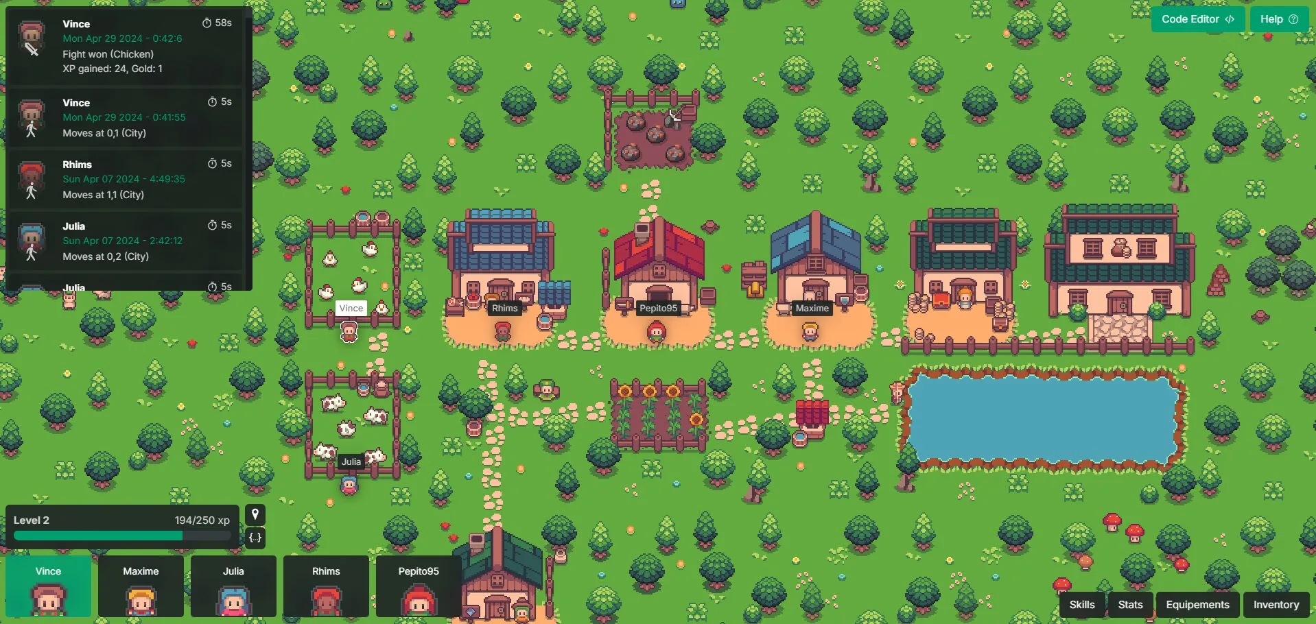 Artifacts MMORPG 的仪表板，你通过脚本控制角色的所有操作。