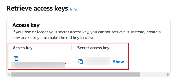 Retrieving Amazon S3 access keys