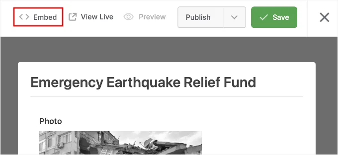 Clicking on the Embed button