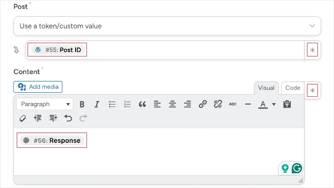 在 Uncanny Automator 中配置更新文章内容的操作