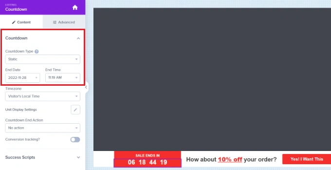 编辑倒数计时器设置