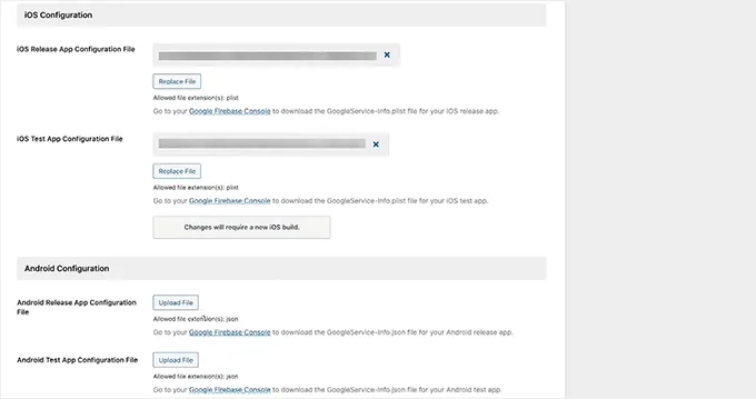 Upload iOS and Android config files in BuddyBoss App