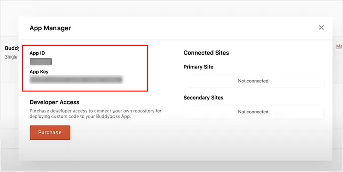 Copy App ID and App Key from BuddyBoss account