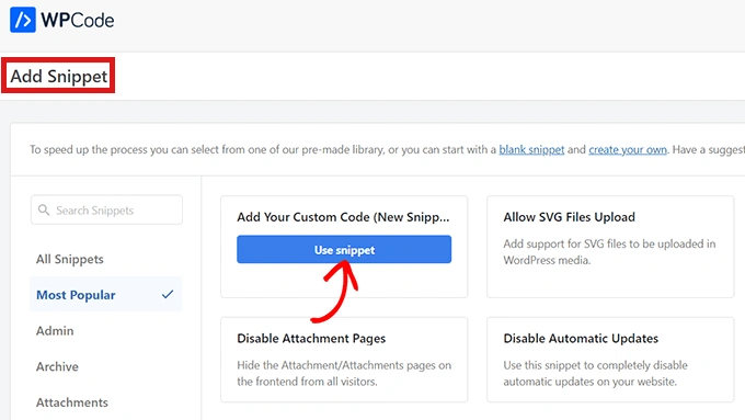 单击使用代码段按钮