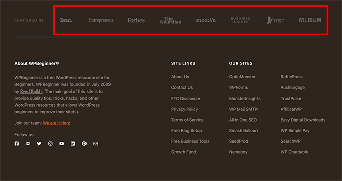 页脚社会证明示例