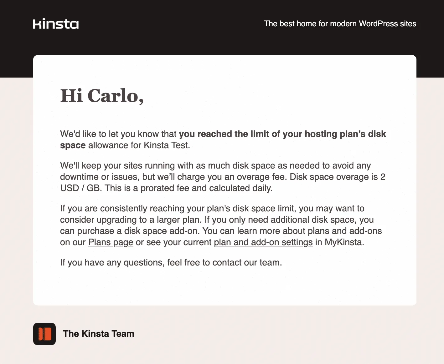 磁盘空间通知电子邮件