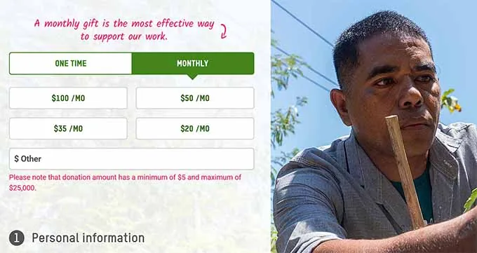 非营利组织网站上定期捐赠的预览