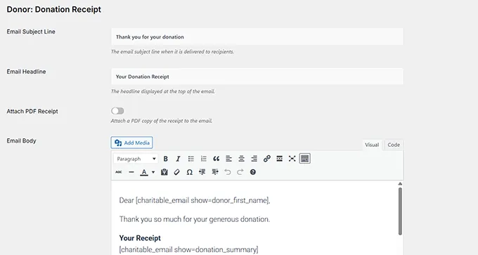 在Charitable中配置捐赠感谢邮件