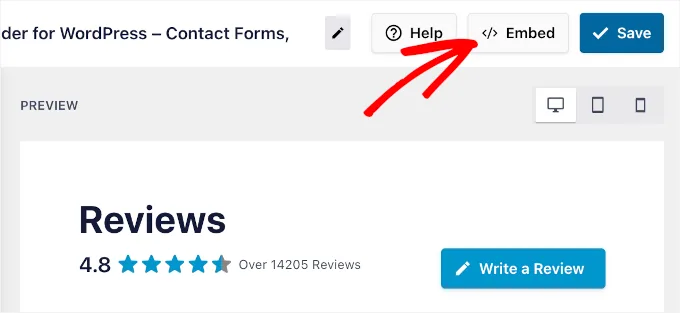 The Embed button in Reviews Feed Pro