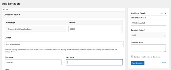 在Charitable中添加新捐赠者