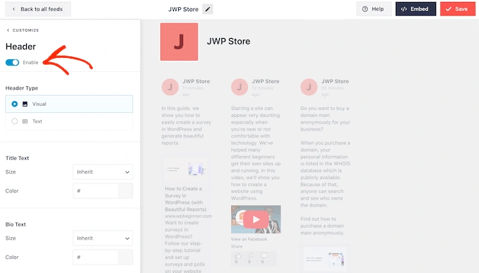 从您的自定义 Facebook 提要中删除标题