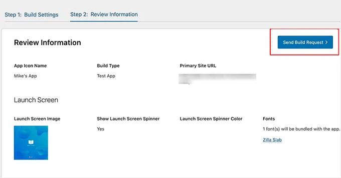 Click the Send Build Request button in the BuddyBoss App