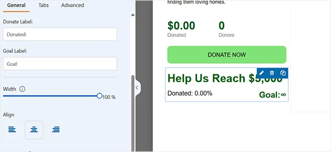 在 Charitable 中设置筹款温度计的目标标签