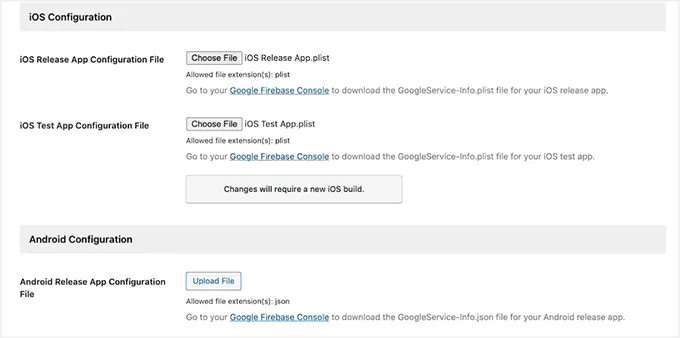 Add android and iOS apps Firebase file in MemberPress AppKit