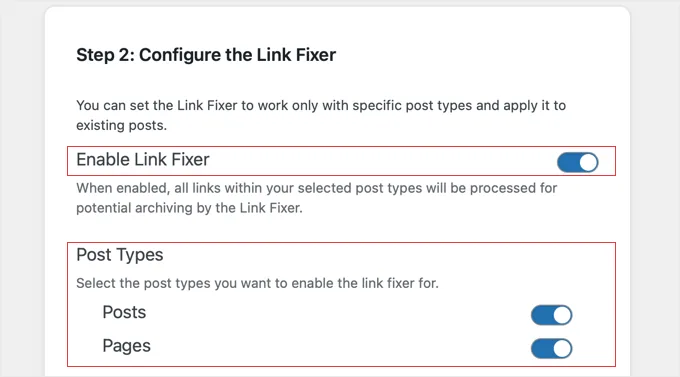 Wayback Link Fixer 设置向导步骤 2