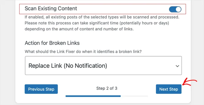 Wayback Link Fixer 设置向导步骤 2