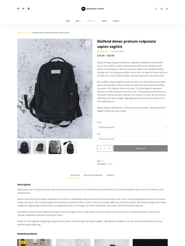 Modern Shop 03 可变产品