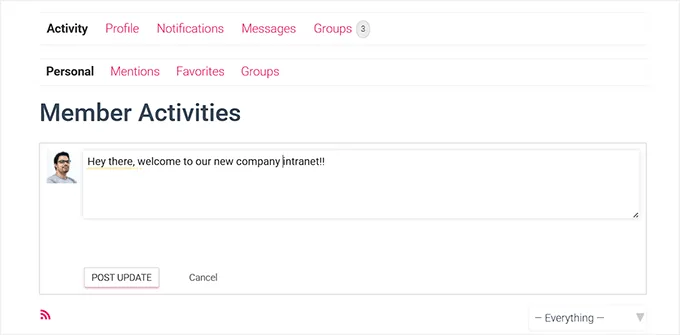 在 BuddyPress 的动态页面上发布消息