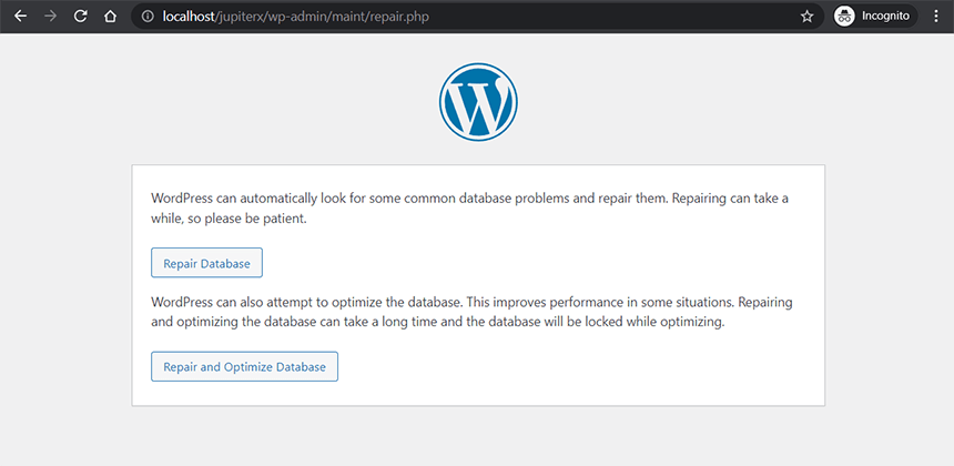 如何修复WordPress网站的数据库 2 Database Repair page