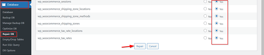 如何修复WordPress网站的数据库 8 WP DBManager repair