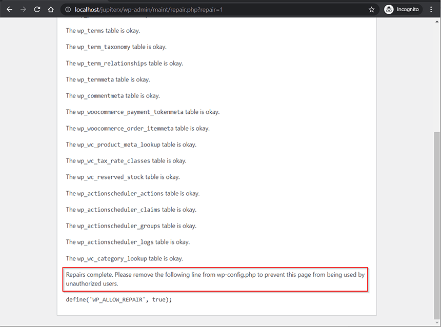 如何修复WordPress网站的数据库 3 WordPress database repair completed