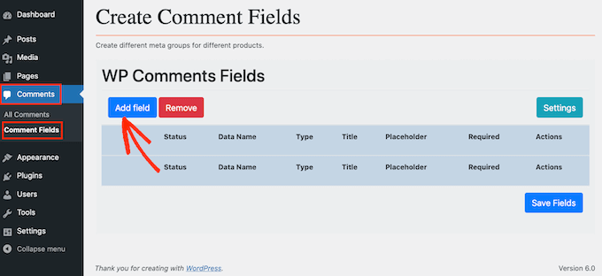wordpress comments fields