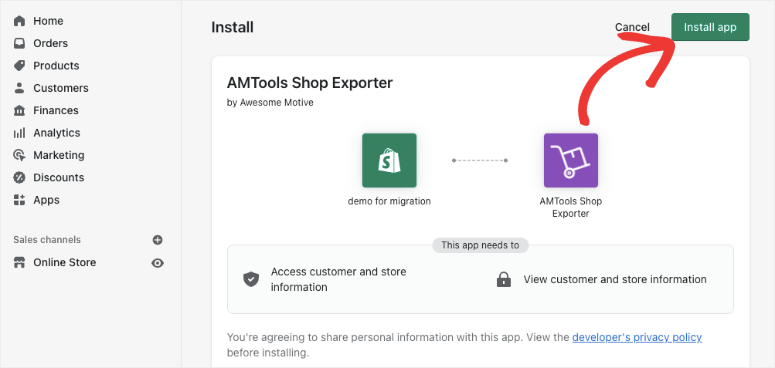 install app in shopify