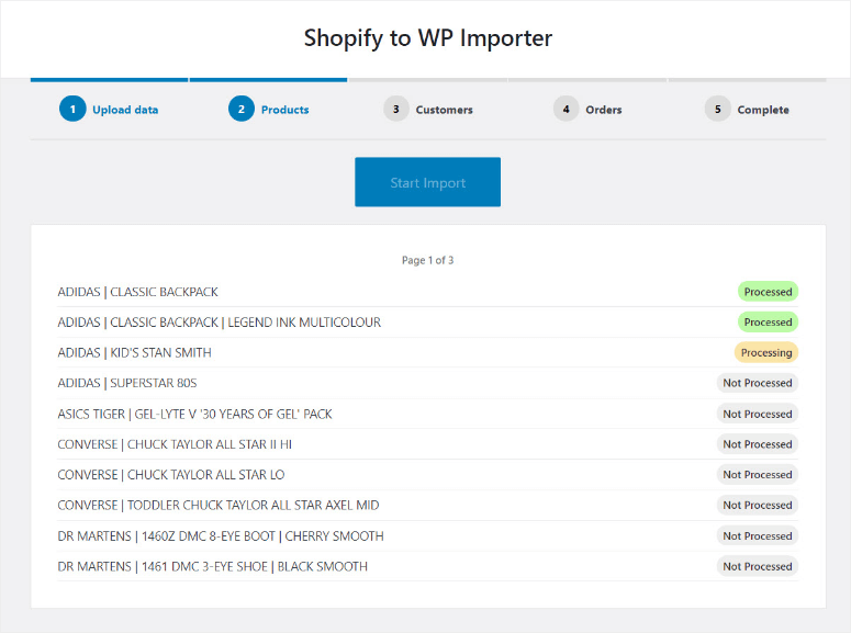 shopify to wp importer list