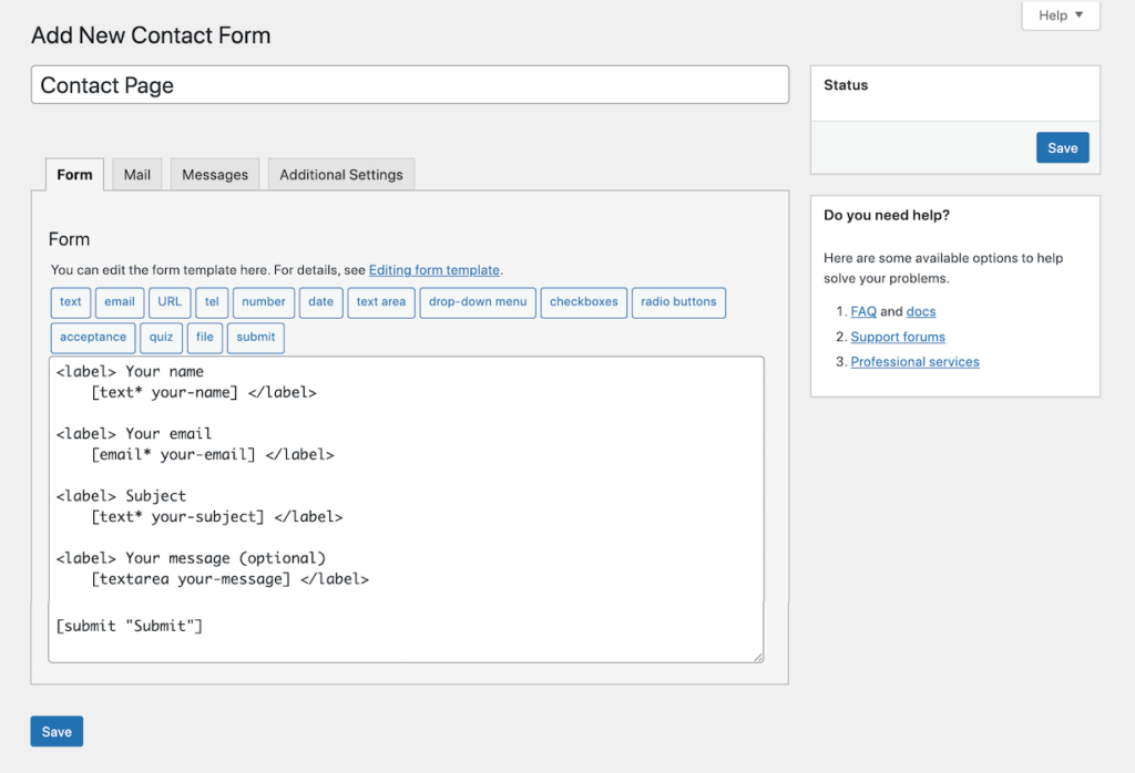 Contact Form 7初学者的简易指南 2 contact form 7 forms settings