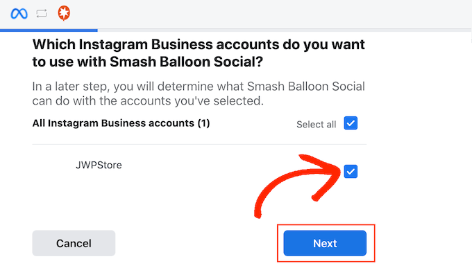 选择要与 Smash Balloon 一起使用的 Instagram 帐户 选择要与 Smash Balloon 一起使用的 Instagram 帐户