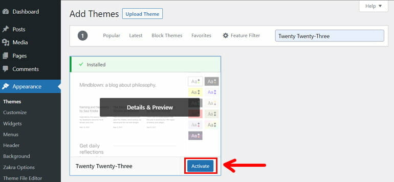 什么是WordPress默认主题及如何使用?(完整指南) 9 Activate Twenty Twenty Three Theme