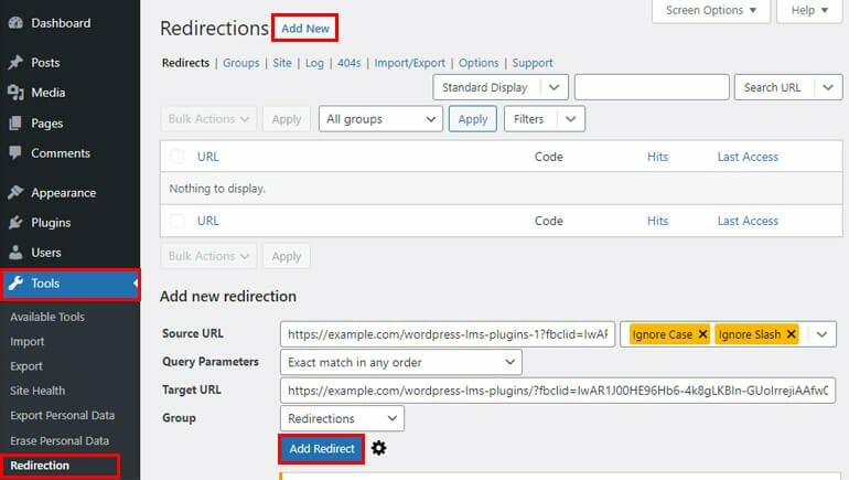 如何在WordPress中删除页面?(不做404页面) 15 Add New Redirect Using Redirection