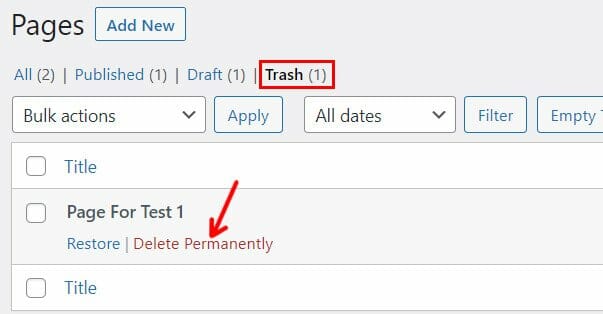 如何在WordPress中删除页面?(不做404页面) 2 Option to Delete Permanently