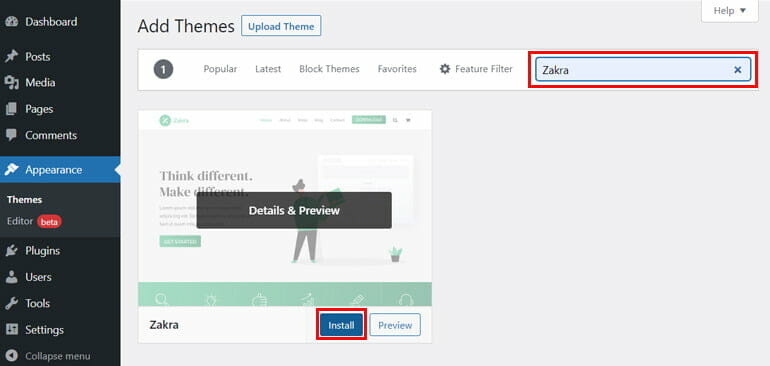 什么是WordPress默认主题及如何使用?(完整指南) 22 Install Zakra Theme