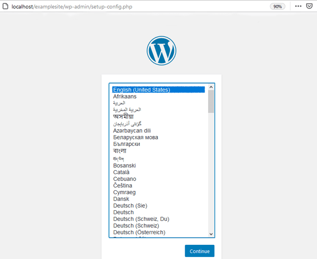 Selecting Language for WordPress Local Installation