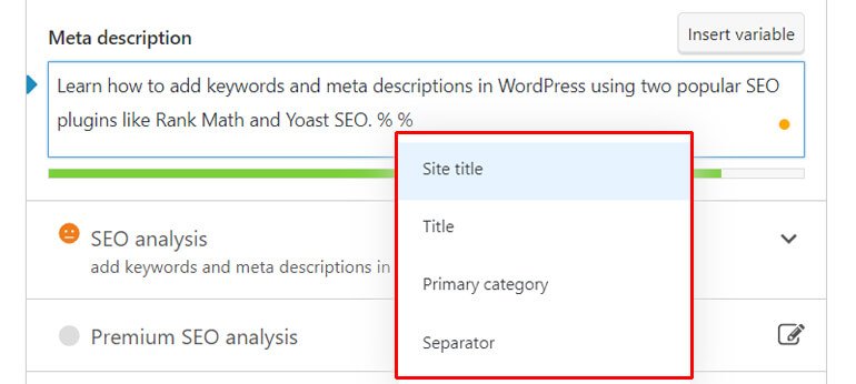 Variables for Meta Description with Yoast