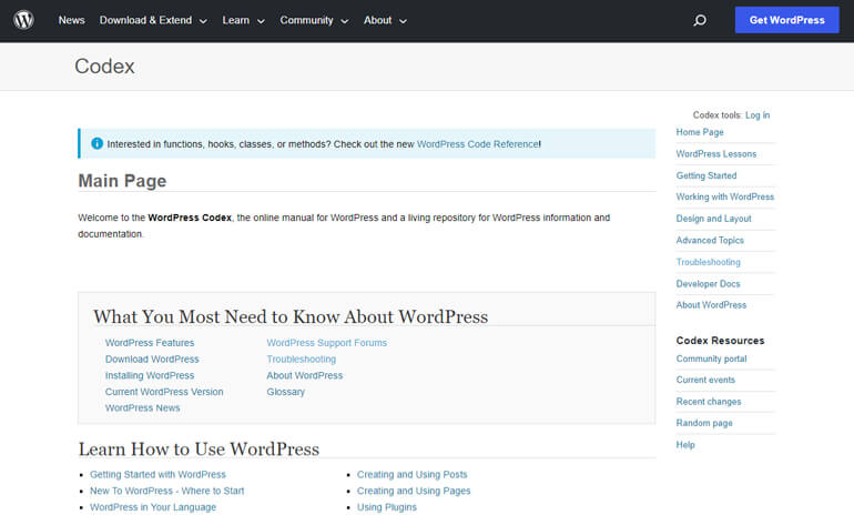 WordPress Codex Learn WordPress