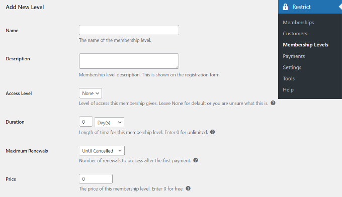 Create new membership levels Create new membership levels