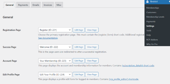 Edit general settings for restricted content pro Edit general settings for restricted content pro