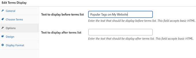 Add text that you want to be displayed before and after your list of tags Add text that you want to be displayed before and after your list of tags