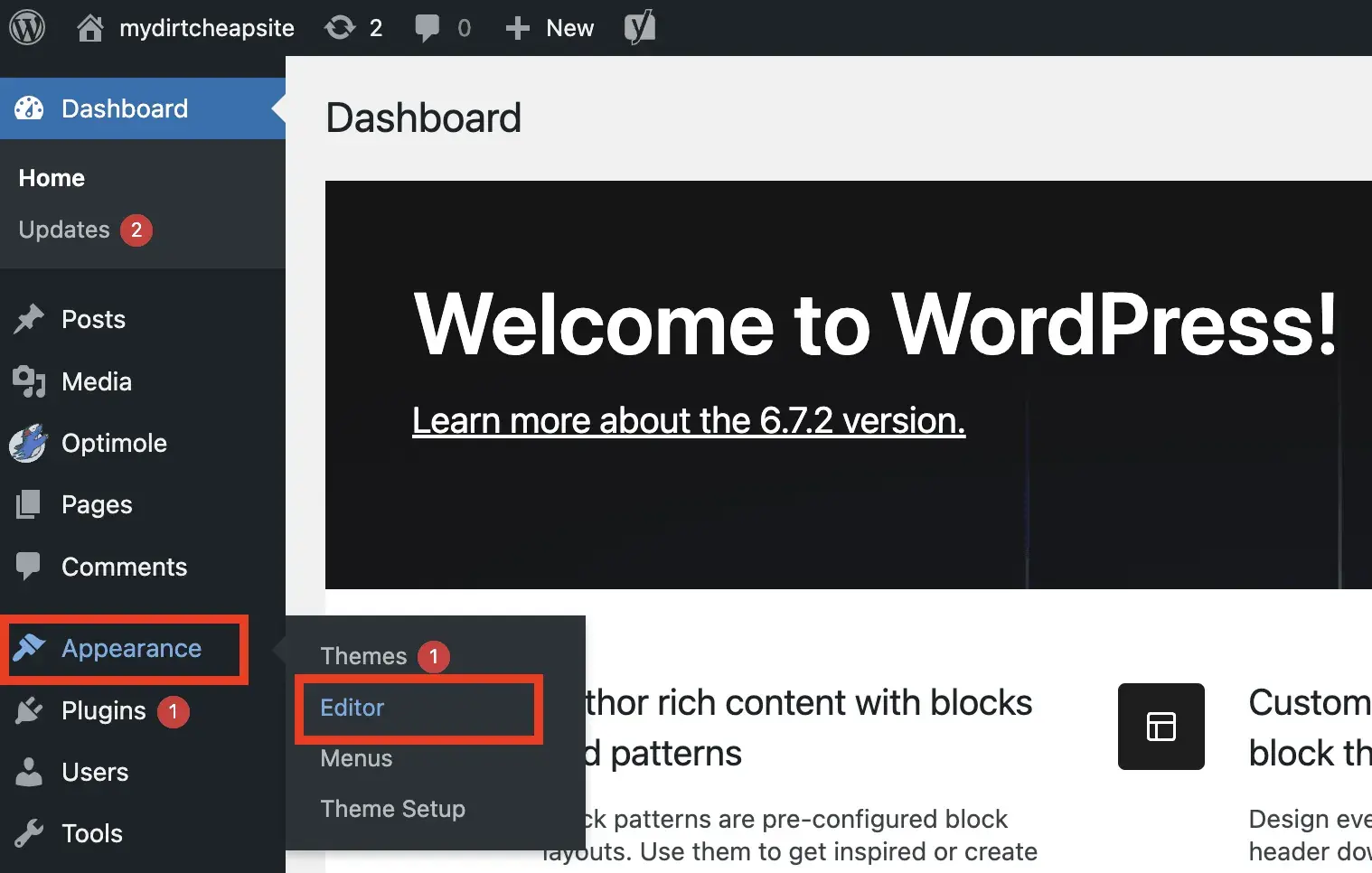 如何为静态 WordPress 网站免费添加搜索功能(使用 Lunr) 3 Accessing the full site editor from wp admin