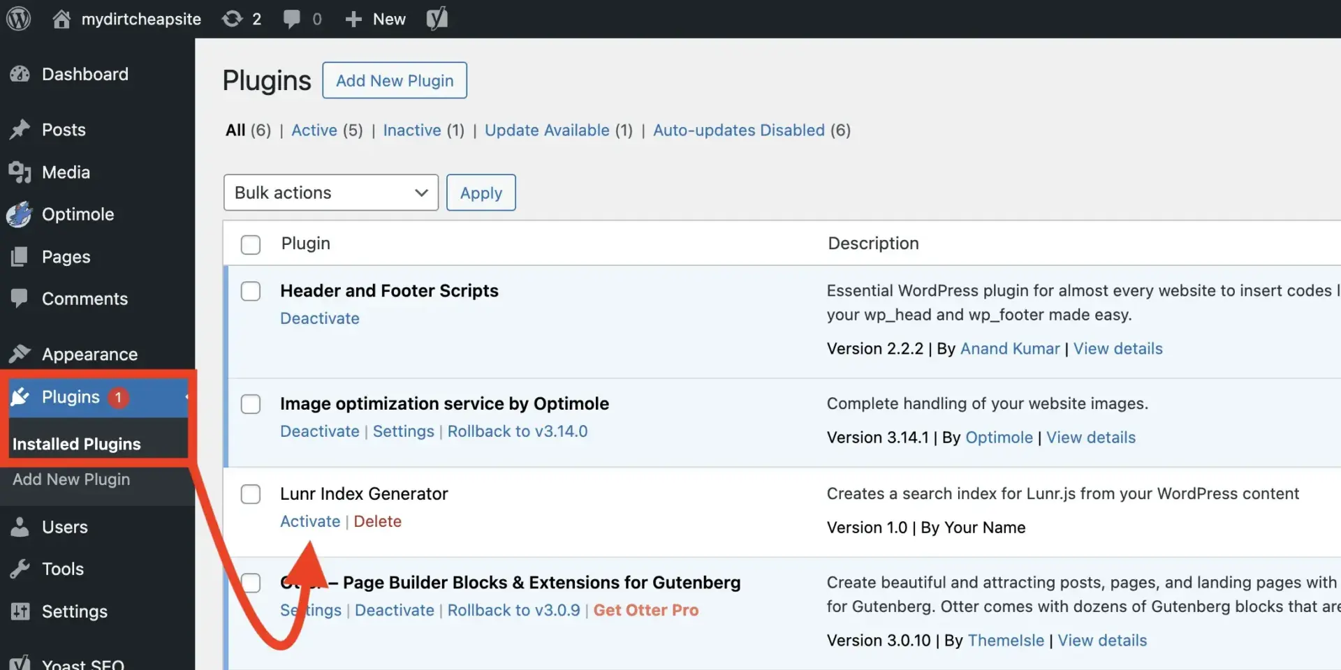 如何为静态 WordPress 网站免费添加搜索功能(使用 Lunr) 12 Activating Lunr Index Generator plugin from wp admin