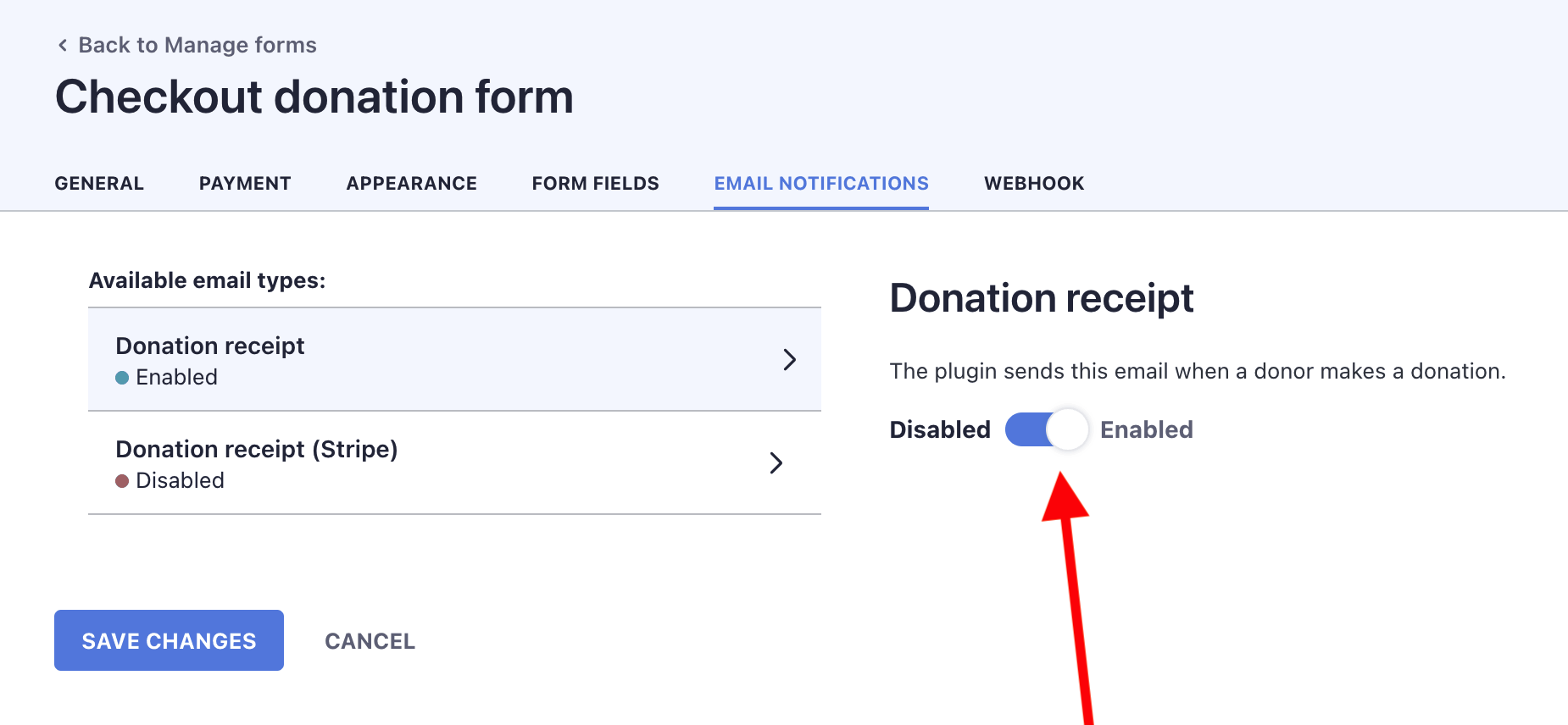 Activating the donation receipt confirmation