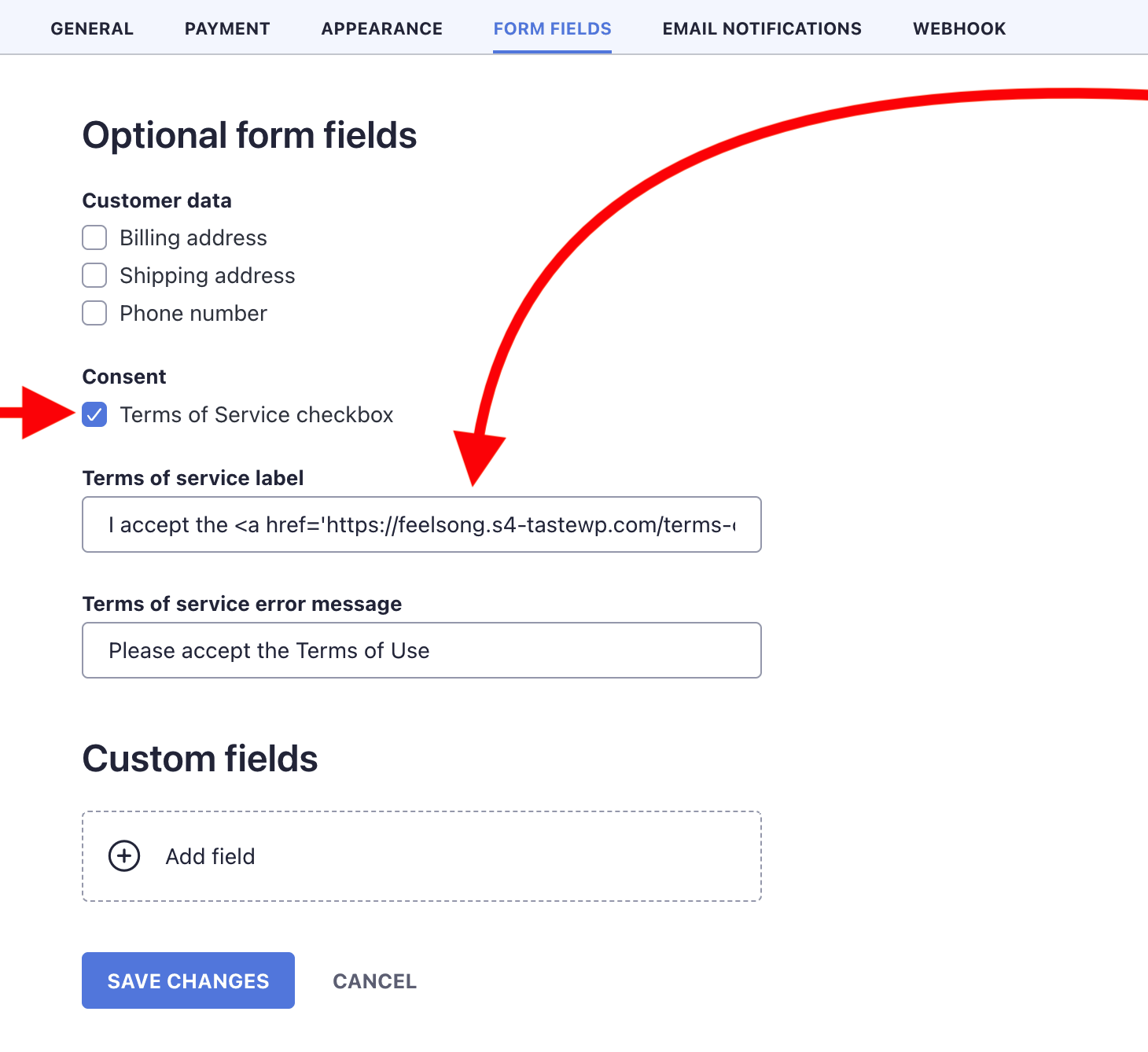 Adding a terms of service checkbox to donation form