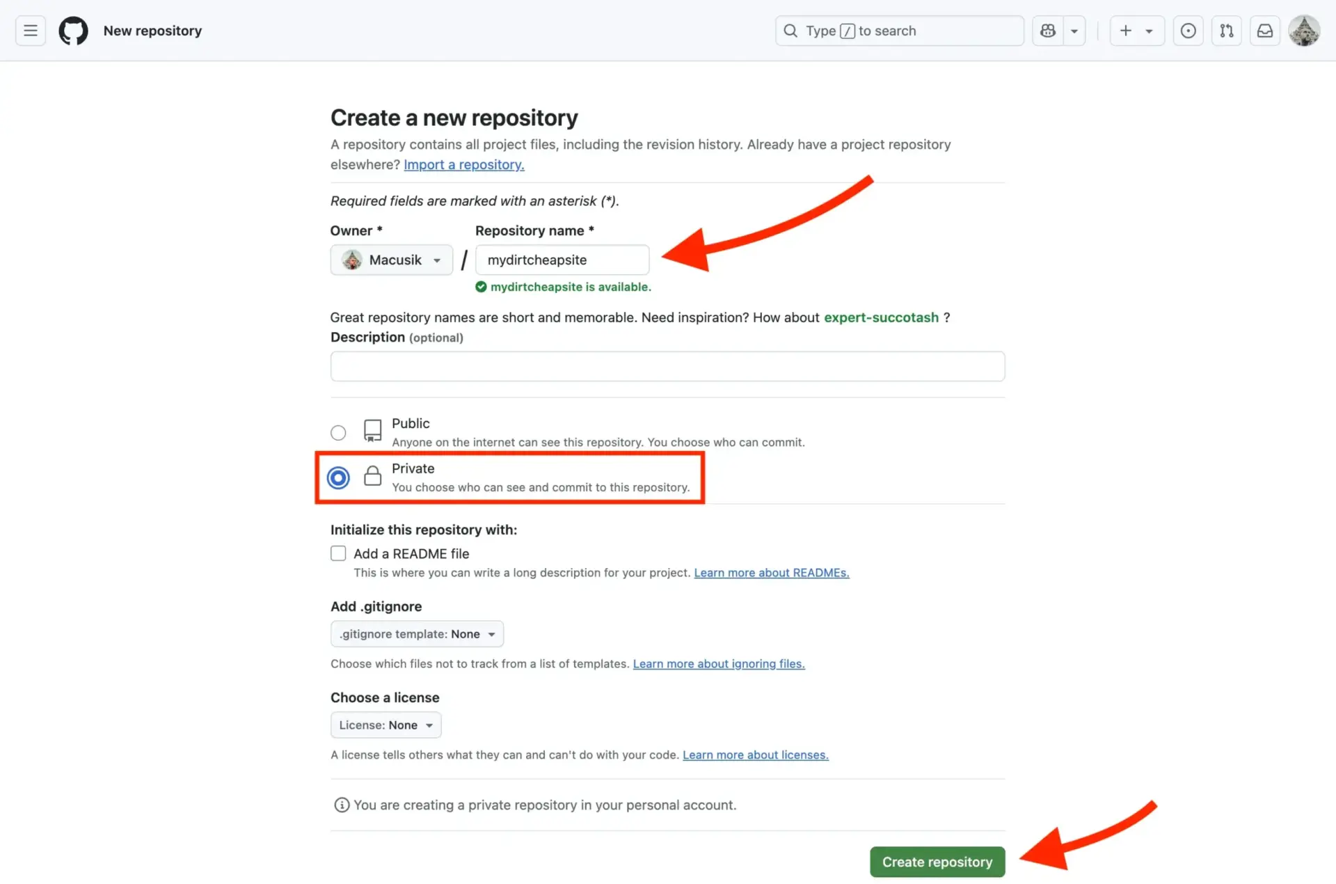 如何仅以每年 $10.44 的费用启动和维护一个 WordPress 网站(包含域名和托管) 16 Adding repository details in GitHub scaled 1