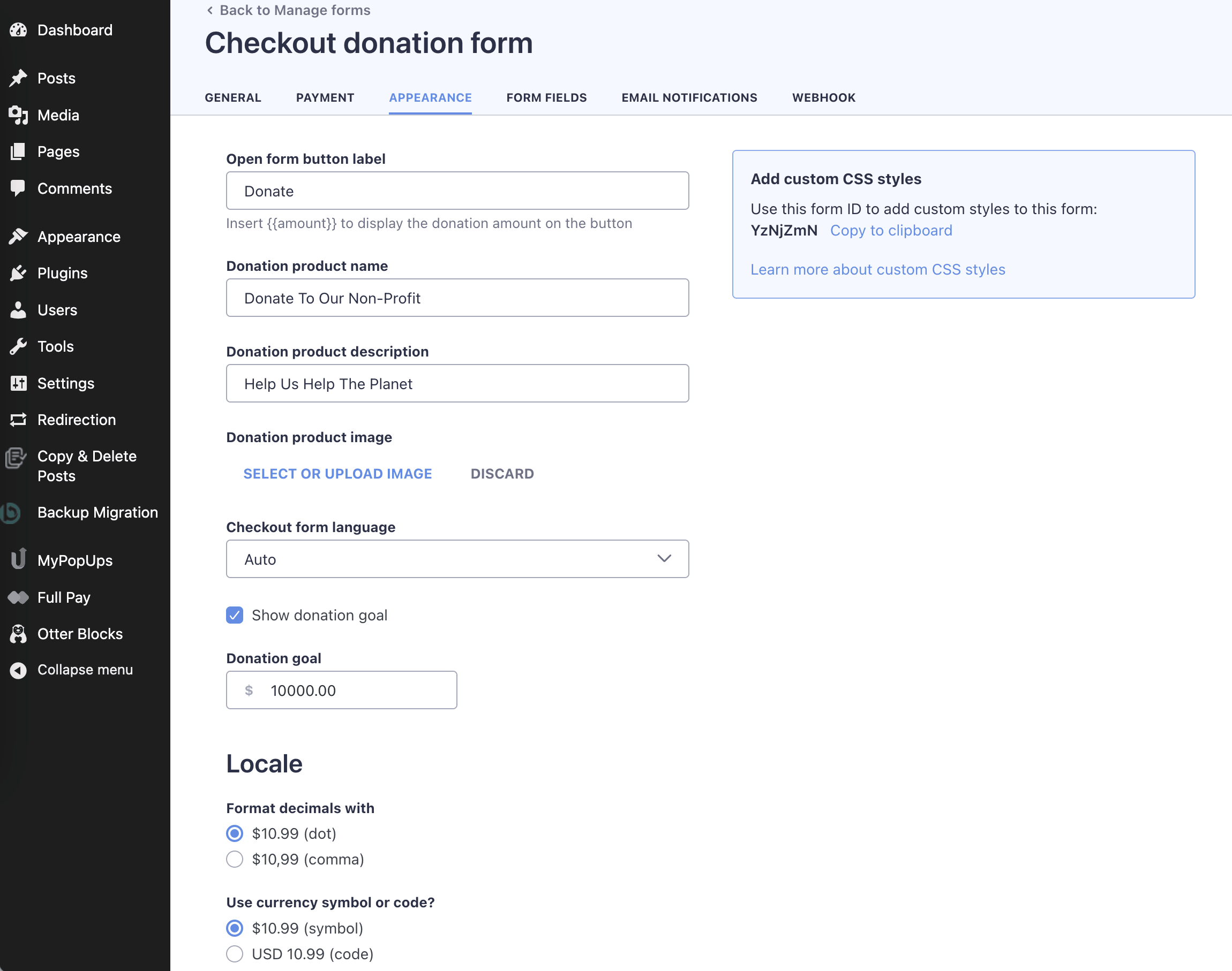 Adding various elements and customizations to the donation form