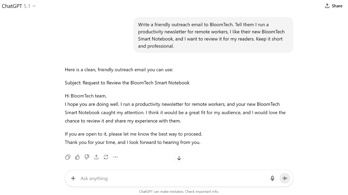 ChatGPT writes emails