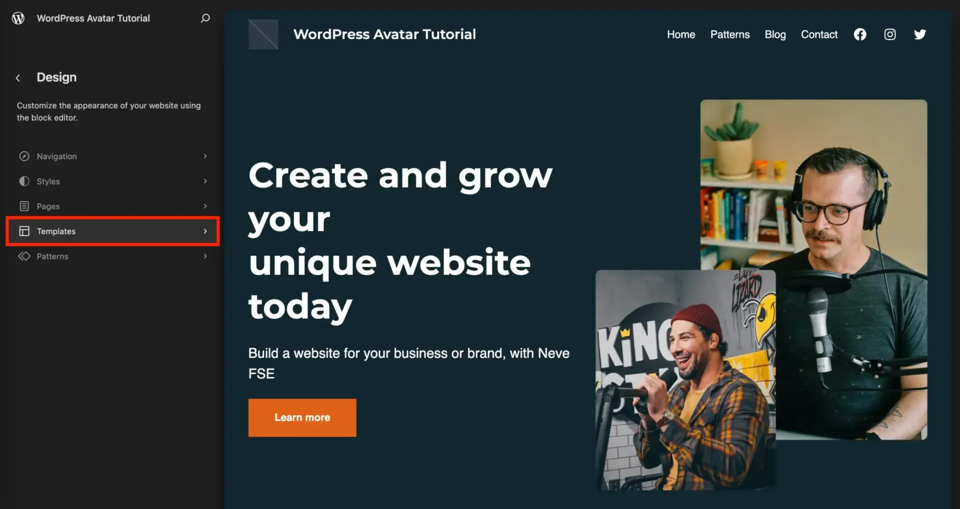 无需 Gravatar 设置 WordPress 头像(以及如何将其添加到文章中) 10 Choosing Templates inside FSE scaled 1