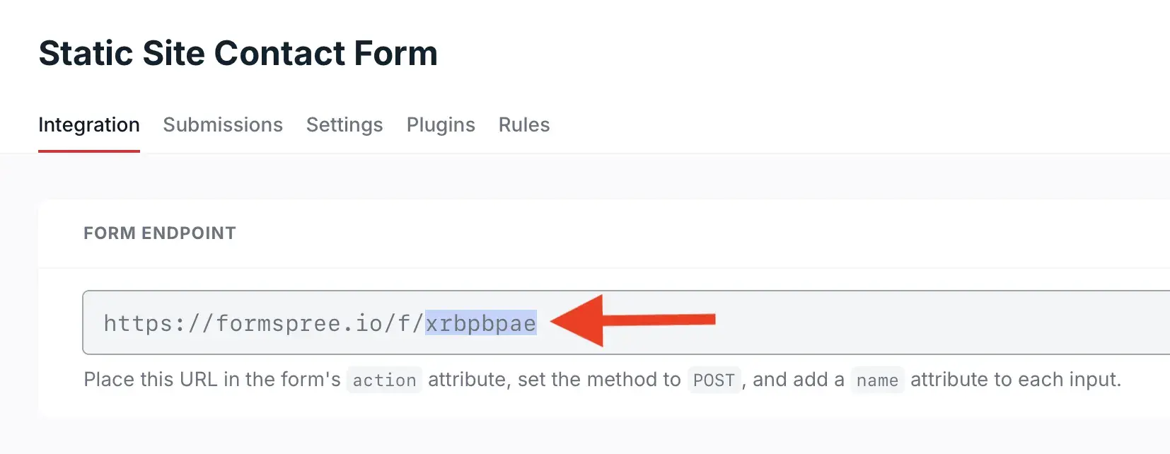 如何为静态 WordPress 网站免费添加联系表单 4 Copying form endpoint